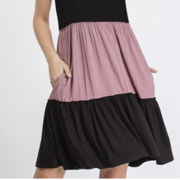 NWT Black Rose Color Block Swing Tank Midi Dress with Side Pockets - Picture 3 of 6